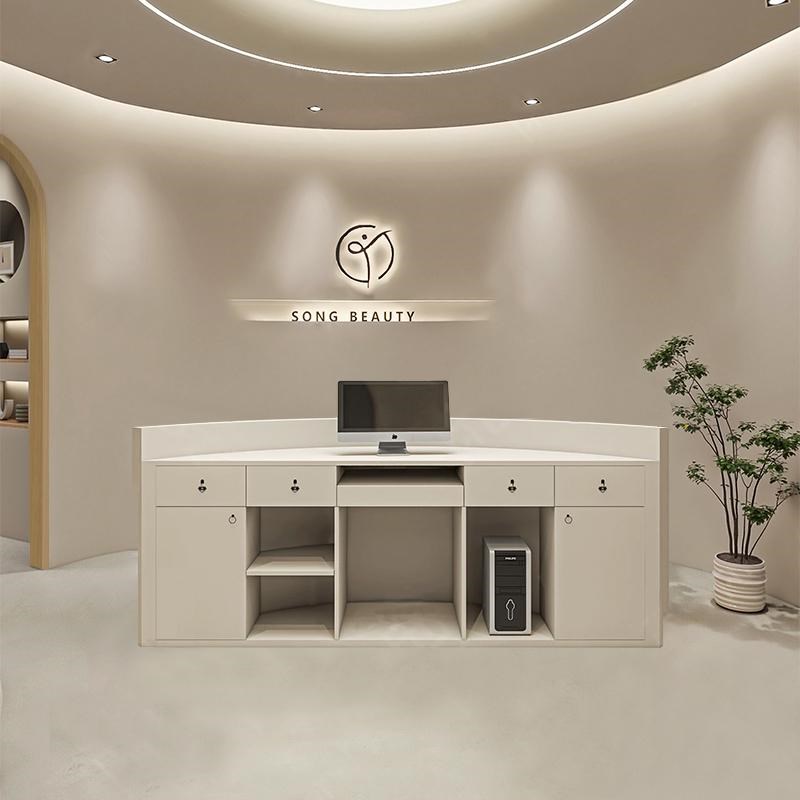 弧形半圆前台接待台美容院吧台收银台原木服装店柜台烤漆现代简约