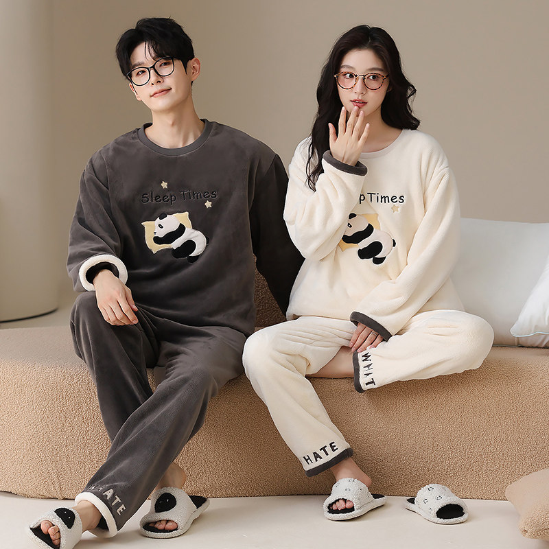 珊瑚绒情侣睡衣冬季加厚保暖一男一女加绒法兰绒可爱卡通家居服58