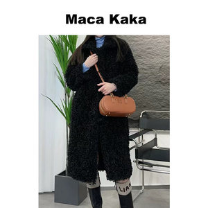 Maca Kaka 卷卷毛大衣韩系风格慵懒风羊羔毛通勤时尚中长款外套