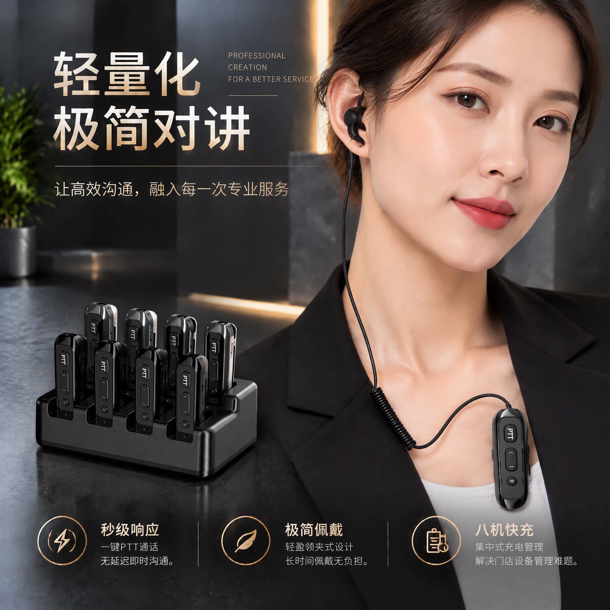 新款耳麦一体对讲机酒店餐饮专用图片