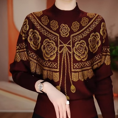 冬季时尚显瘦宽松百搭高档韩版针织衫中老年妈妈潮流气质休闲毛衣