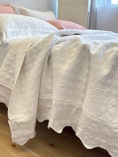 大蕾丝边床盖 全棉素色纯色砂洗绗缝被新款 230250三件套染色韩式