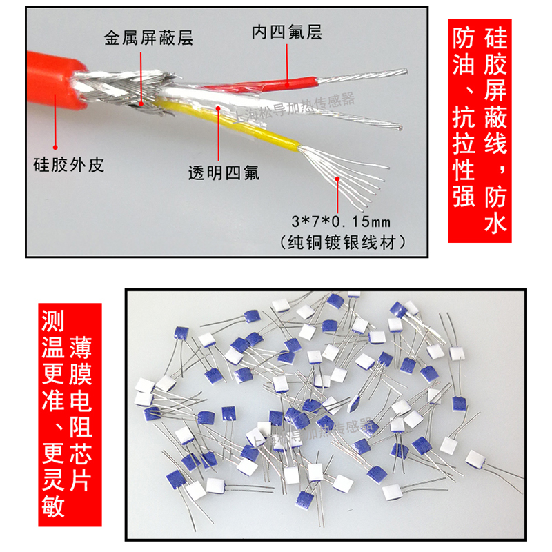 Pt100贴片铂热电阻热电偶硅胶防水F表面端面垫片压鼻式温度传感器