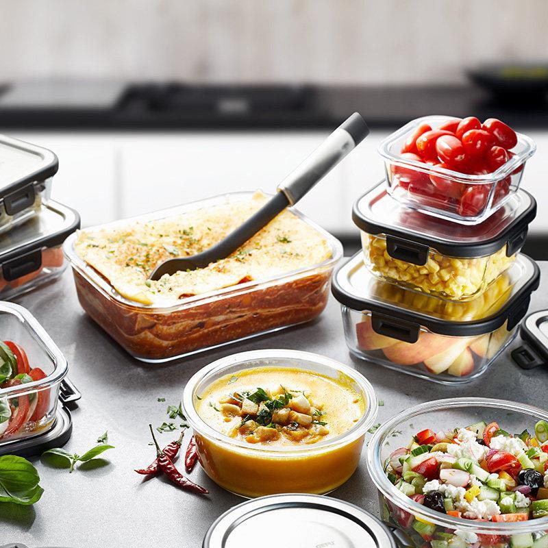 利快德国玻璃圆形食物收纳盒密封保鲜盒耐高温微波炉烤箱通用