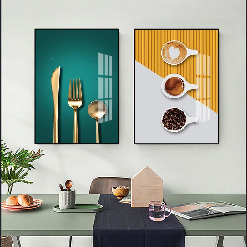 现代轻奢风格餐厅装饰画玻璃挂画简约餐桌画饭厅墙面壁画两联画图片
