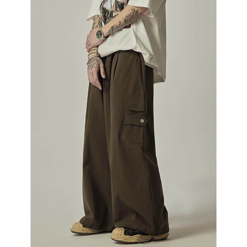 ISIETS 潮牌日系裤子男覆古美式工装裤直筒宽松束脚阔腿休闲裤子