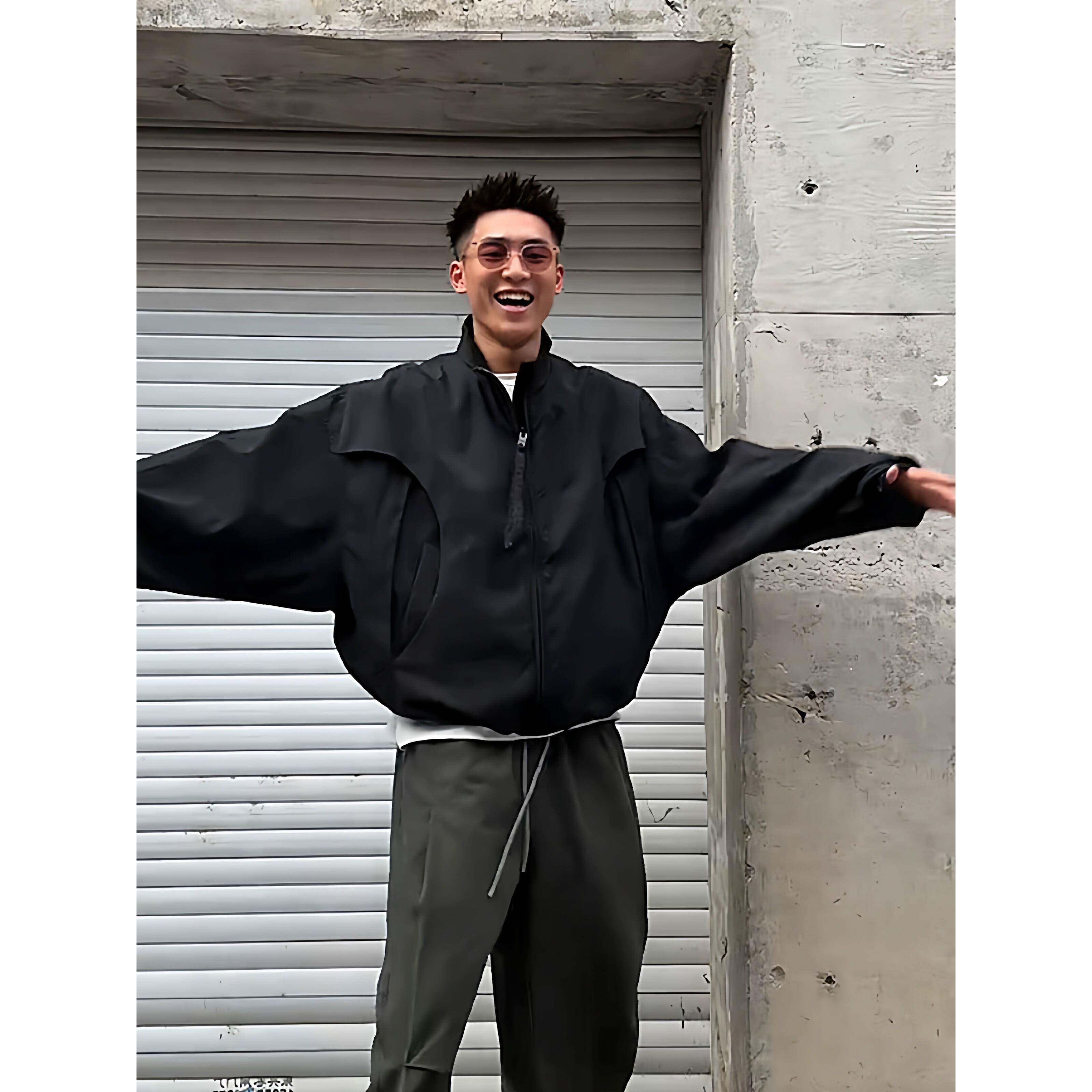 秋季新款美式短款蝙蝠袖外套男潮牌痞帅宽松百搭防风上衣立领夹克