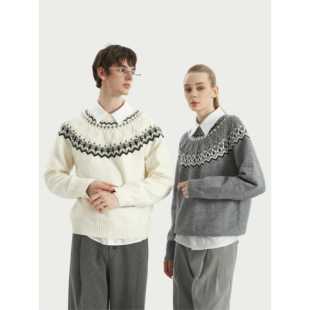 Stay the Night 费尔岛绞花针织彷羊绒圆领舒适透气插肩毛衣