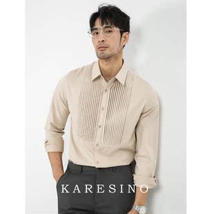 KARESINO新郎伴郎结婚衬衫男免烫抗皱男士订婚服修身白色衬衣长袖