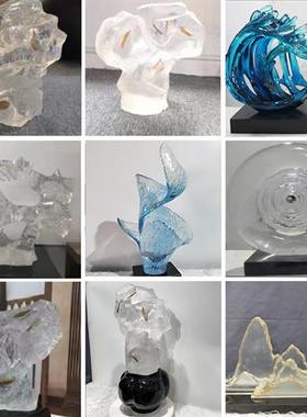 新款透明树脂摆件树叶石头雕塑酒店玄关客厅家居装饰品轻奢工艺品