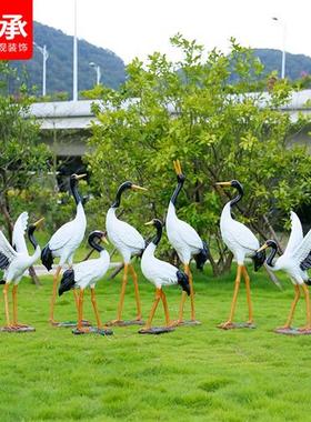 仿真仙鹤丹顶鹤雕塑花园庭院假山水池摆件玻璃钢动物园林景观装饰