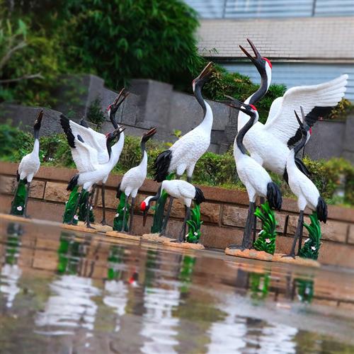 户外雕塑玻璃钢动物仿真仙鹤丹顶鹤花园假山水池园林别墅装饰摆件
