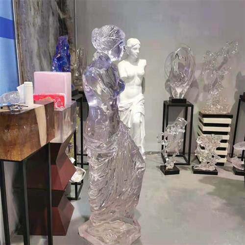 玻璃钢透明雕塑铂晶树脂人物塑像维纳斯断臂女神户外景观水晶摆件