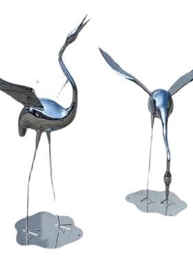 镜面不锈钢火烈鸟仙鹤雕塑售楼处庭院水池景观装饰落地摆件艺术品