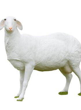 彷真动物湖羊雕塑玻璃纤维绵羊模型摆件庭院子户外草坪园林景观装