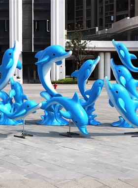 玻璃钢仿真海豚大型雕塑幼儿园房地产水池海洋餐厅公园装饰品摆件