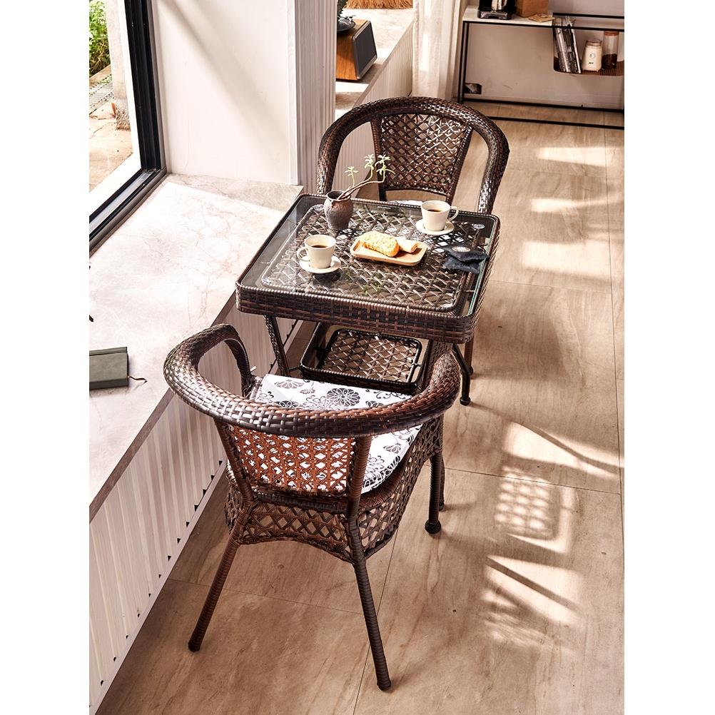 阳台小桌椅藤椅三件套组合套装户外休闲茶桌椅室外庭院防水靠背椅