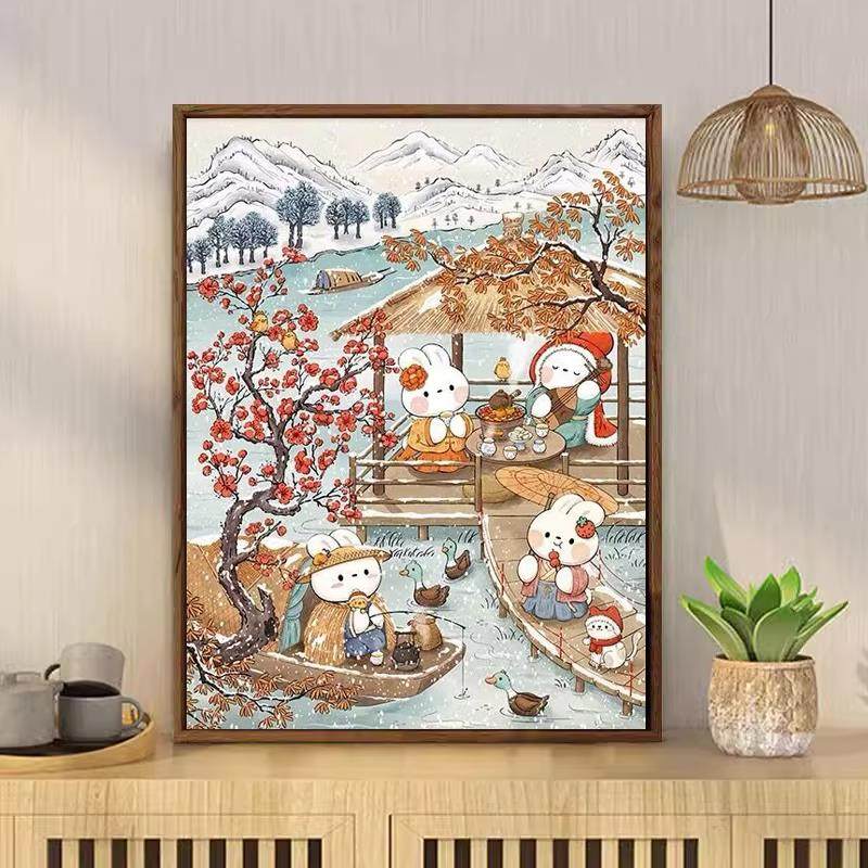 瑞雪宁冬天兔子钻石刺绣钻石十字绣5D新客厅卧室2025钻石画满钻石