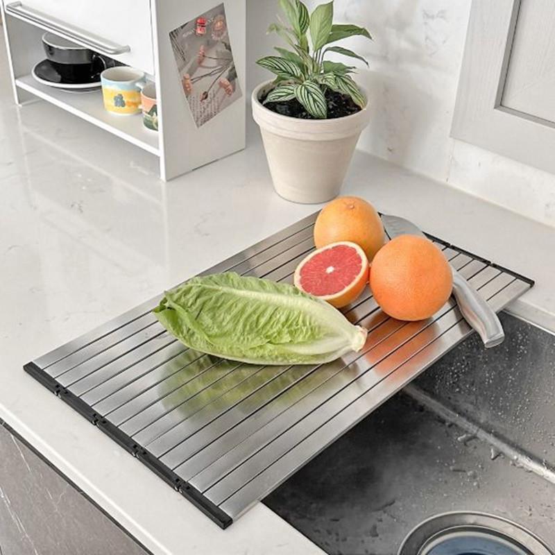 韩国304不锈钢沥水架厨房水槽上置物架洗碗架碗碟多用折叠切菜板