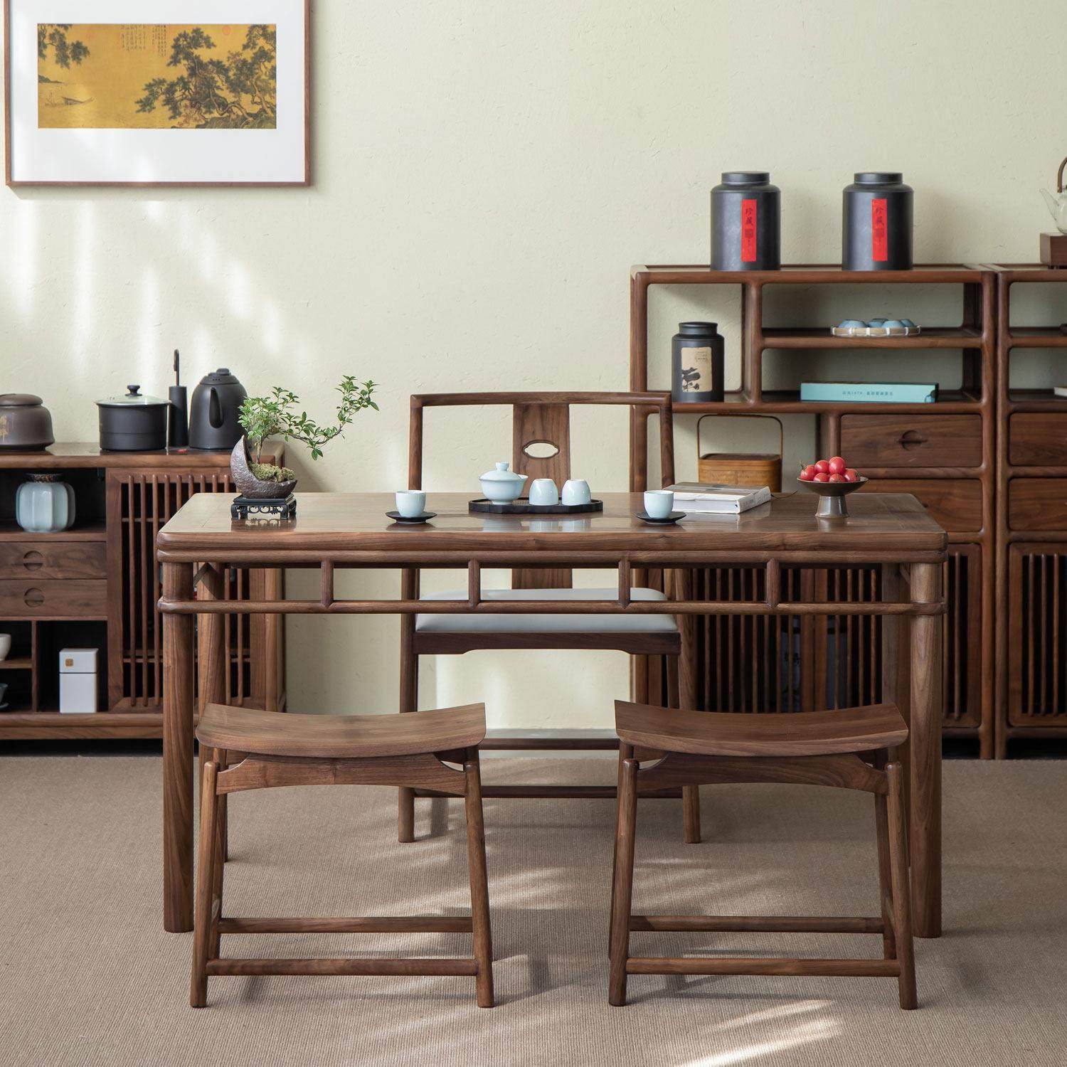 杪轩新中式黑胡桃木茶桌椅小户型实木原木书桌家用阳台茶台,住宅家具,家用茶台/茶桌,淘宝优惠券,粉丝福利购,淘宝优惠卷