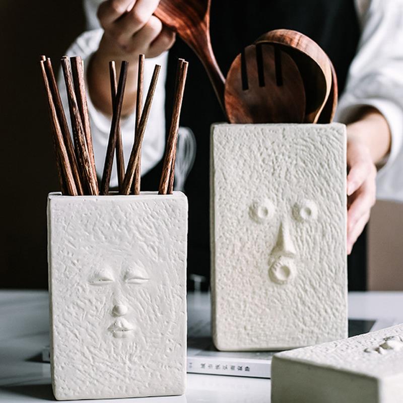 北欧创意筷子筒家用桌面陶瓷大汤勺锅铲桶厨房餐具收纳笼沥水防霉