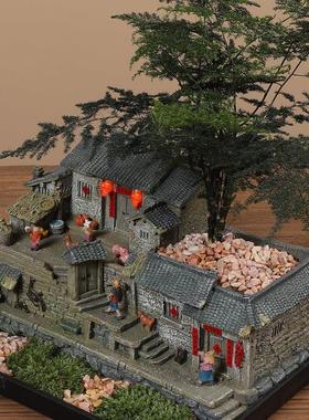 覆古怀旧建筑农家小院摆件老房子模型客厅装饰桌面盆栽微景观造景