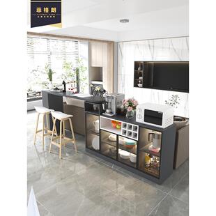厨房旋转吧台餐桌一体家用转角轻奢吧台柜客厅伸缩隔断酒柜 开放式