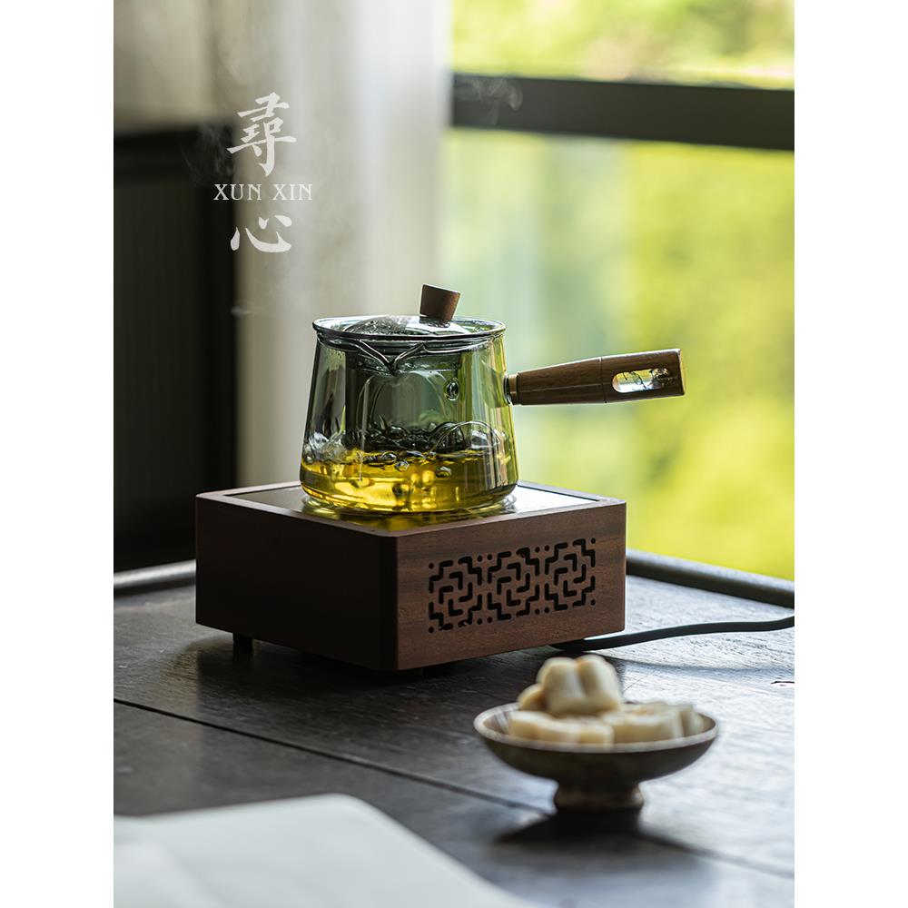 寻新胡桃触碰电热陶瓷炉家用静音泡茶小边把沸水玻璃壶迷你茶炉