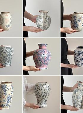 景德镇陶瓷花瓶轻奢高级感青花瓷陶罐水培插花中式客厅桌面摆件