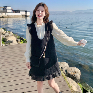 外贸出口转内销绝美小个子连衣裙套装女春天新款法式上衣木耳边背