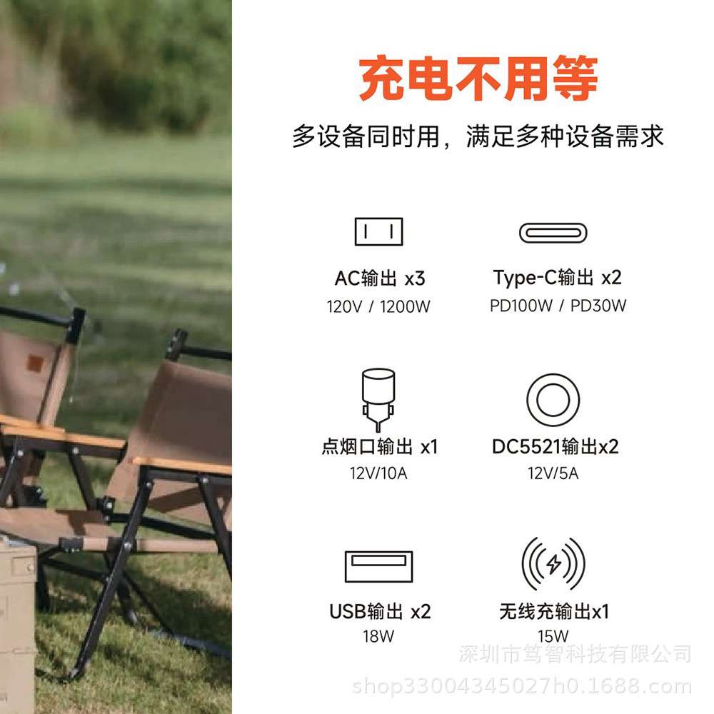 1200W大容量便携式电源220V无线快充户外作业设备厂家直销