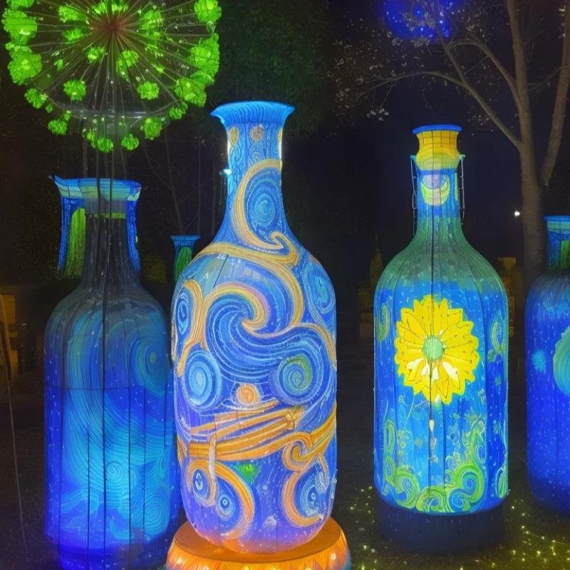 枫叶瓶子灯光艺术装置 立体七彩动态发光星空心愿瓶文旅景观雕塑