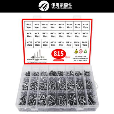 跨境815pcs 304不锈钢 十字盘头/沉头自攻螺丝 GB845/846 盒装批