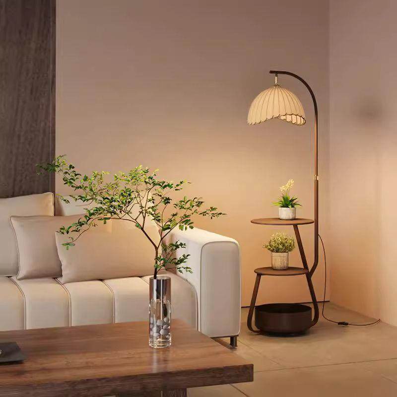 中古风落地灯客厅沙发旁茶几灯卧室床头柜置物一体无线充立式台灯