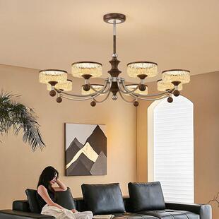 复古水晶客厅吊灯中古风胡桃木色轻奢高级感2026新款冰川大厅主灯