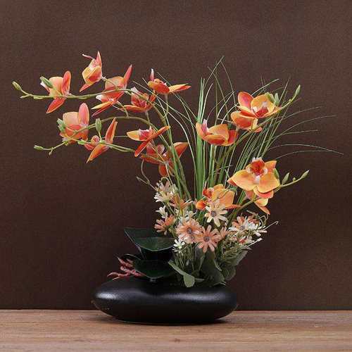 蝴蝶兰花盆栽假花轻奢插花客厅玄关前台酒店桌面花艺装饰