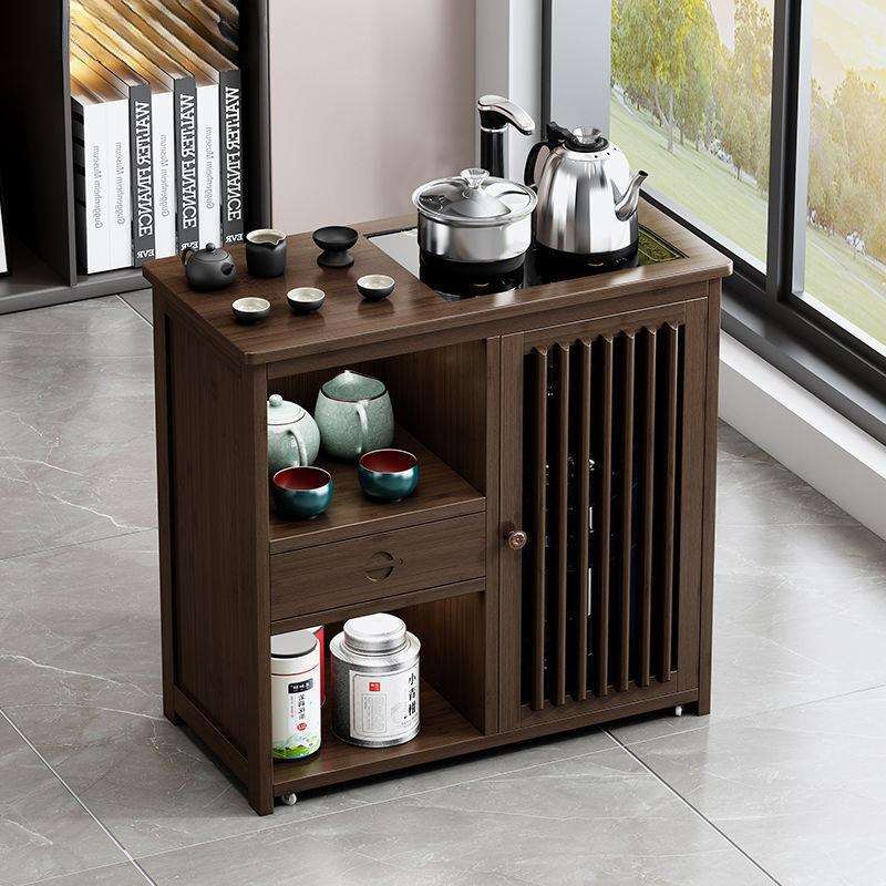 可移动茶台茶桌侧边柜沙发边几储物茶水柜实木带轮烧水壶一体茶几
