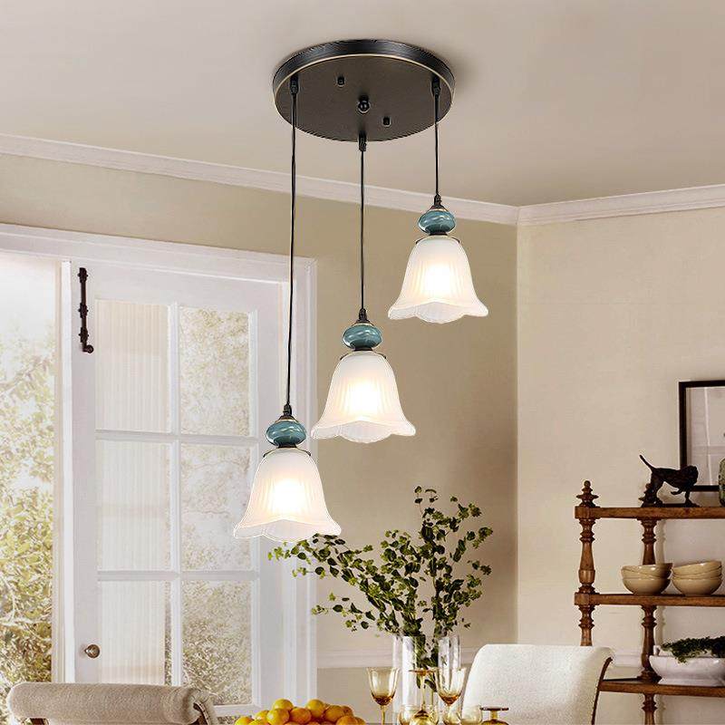 全铜餐厅吊灯三头吧台灯长条美式欧式乡村田园复古走廊过道灯具