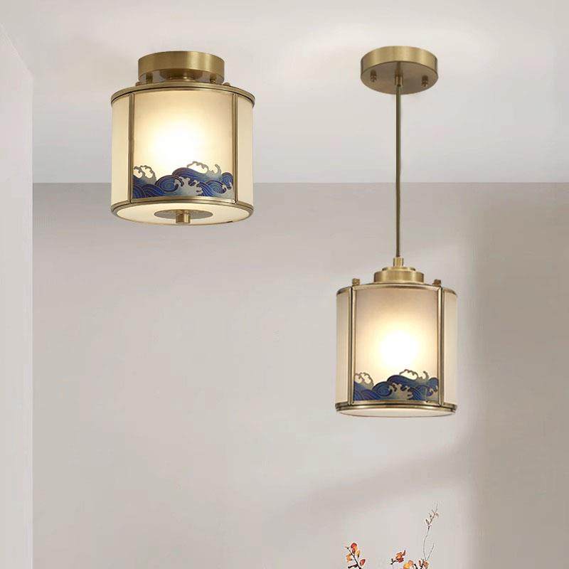 新中式全铜玄关小吊灯2023新款卧室床头焊锡吸顶过道灯旋转楼梯灯