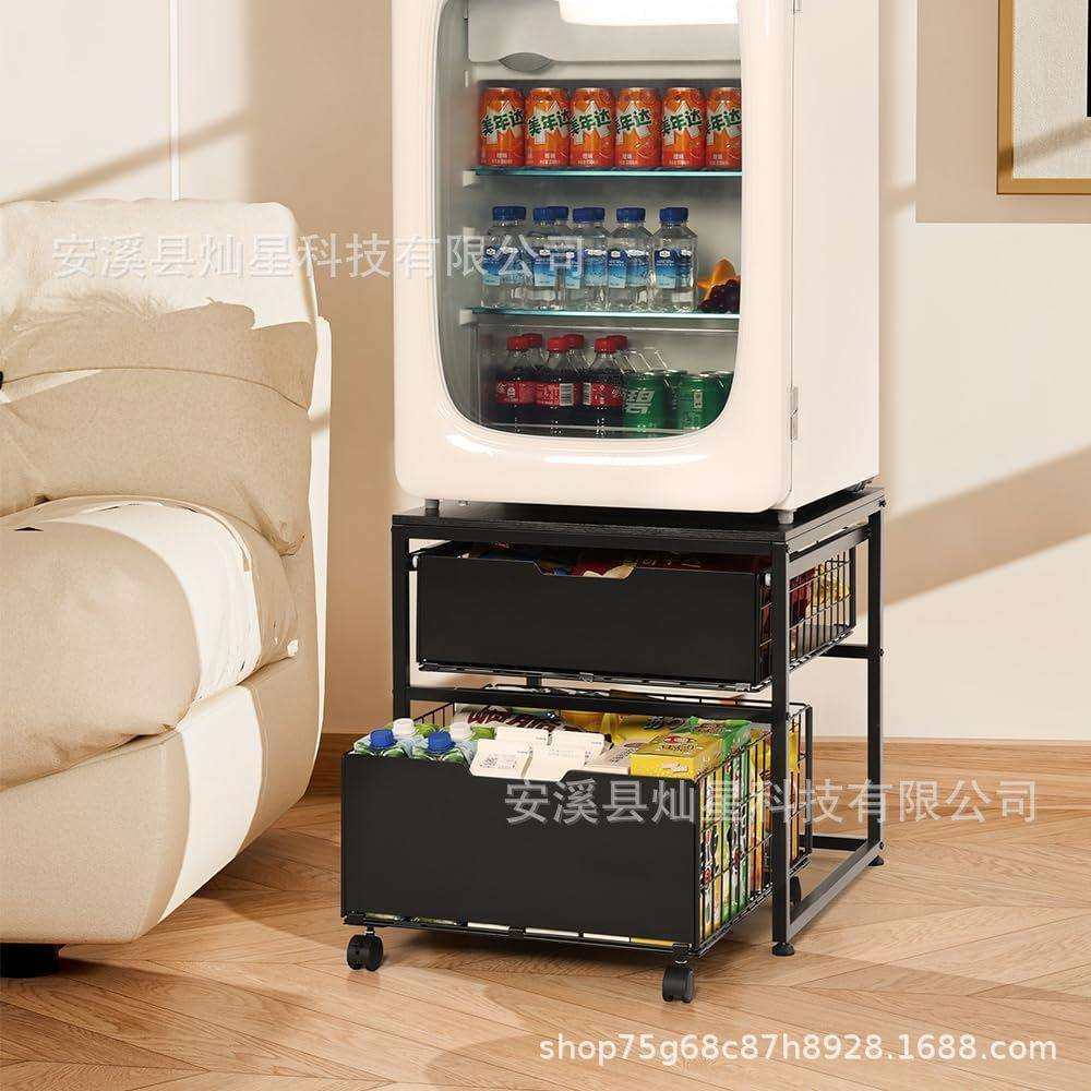 迷你冰箱架带储物抽屉式带轮子可移动家庭办公室卧室多功能收纳