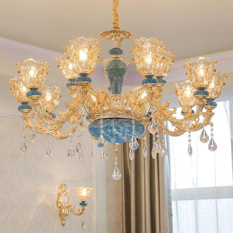 2023新款陶瓷LED蜡烛灯奢华客厅餐厅卧室灯具美式大厅创意吊灯