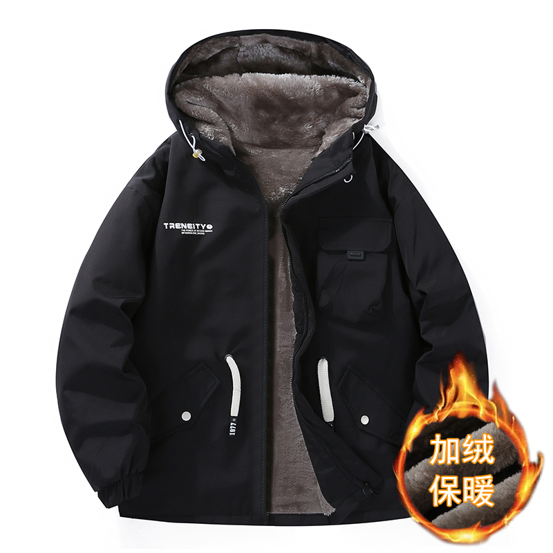 大码冬季男上衣棉衣外套百搭休闲潮牌防风加棉加厚连帽