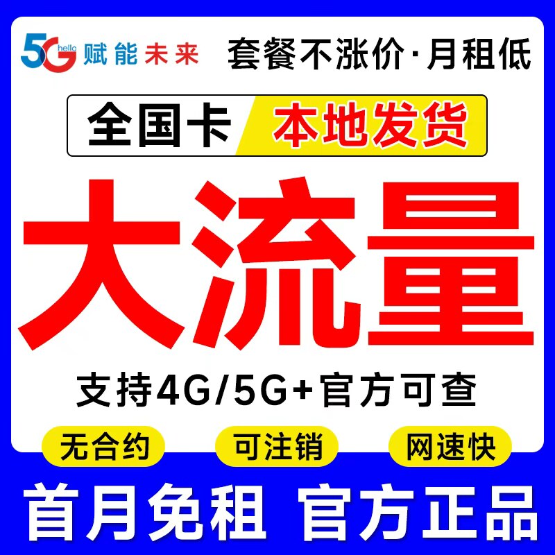 全国大流量纯流量上网套餐无线限流量全国通用5g手机电话套餐