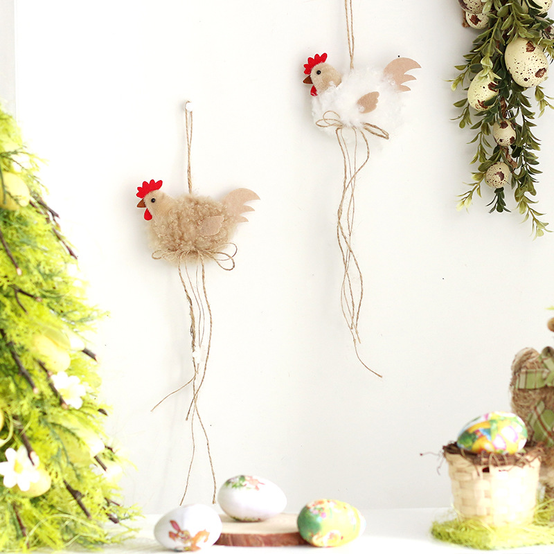 跨境新品 复活节装饰品 ins风可爱毛绒复活节鸡公仔娃娃派对挂件