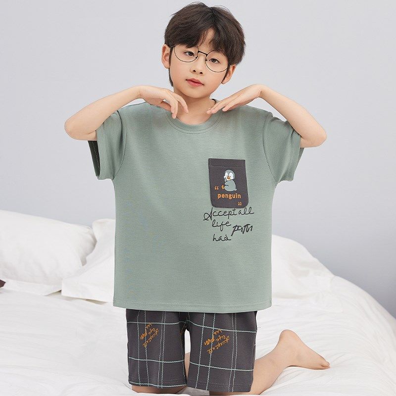 新品男童睡衣夏季纯棉薄q款短袖儿童男孩2025新款夏款大童青少年