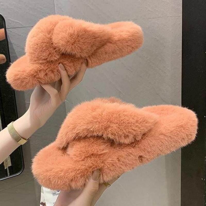 极速Summer Fluffy Raccoon Fur zSlippers Shoes Women Real Fox