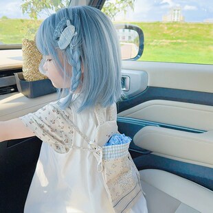 新品儿童假发蓝色女孩羊毛卷x短发可爱宝宝拍照写真全头套水波纹