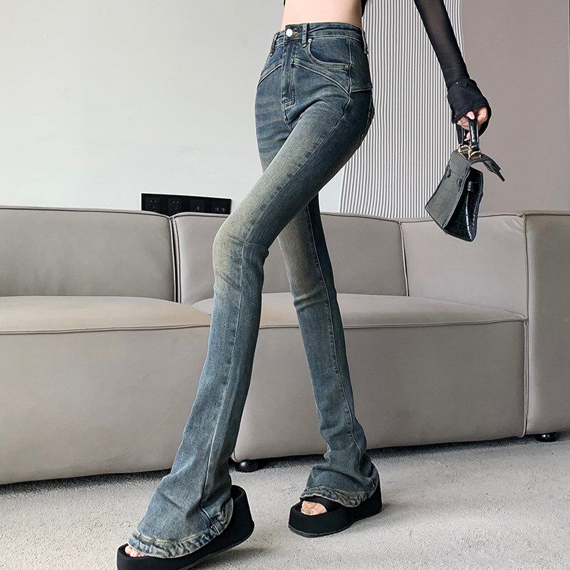 新品复古微喇叭牛仔裤女2025年春季F新款高腰修身显瘦马蹄裤加长