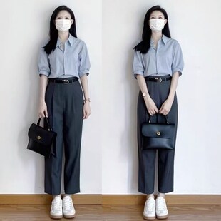 新品白色面试衬衫女士夏季职业公考正装上衣正肩R衬衣通勤教资西