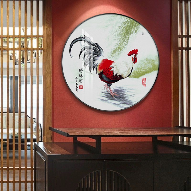 鸡的装饰画公鸡挂画金鸡报晓雄鸡图新G中式玄关走廊过道风水墙壁图片